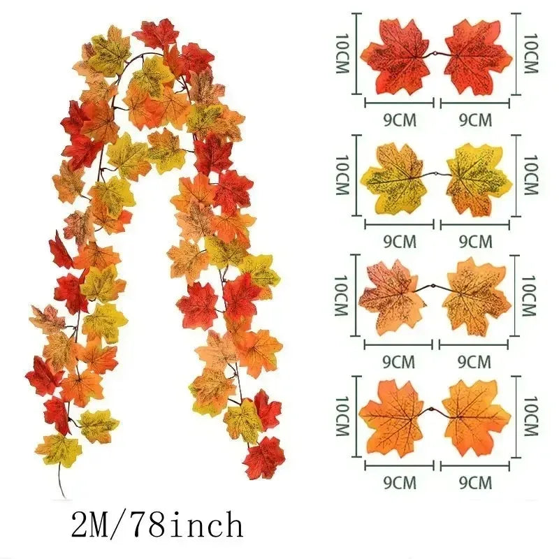 Guirlande de feuilles d'érable artificielles d'automne – 200 cm