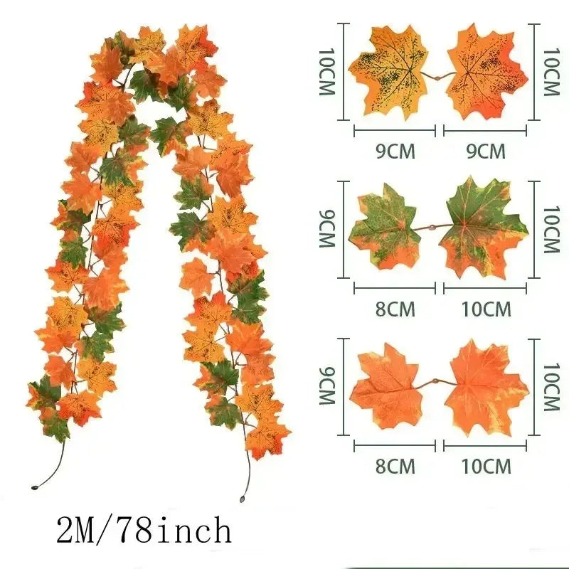 Guirlande de feuilles d'érable artificielles d'automne – 200 cm