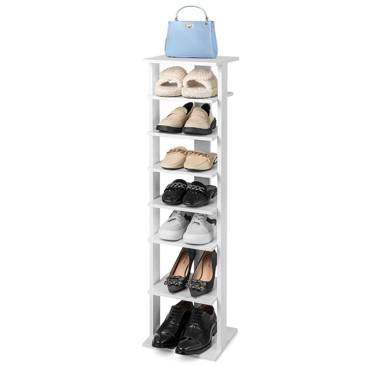 Meuble À Chaussures 7 Niveaux En Forme De Tour Peu Encombrante Rangement D'Angle 27X26X110Cm Café/Noir/Blanc/Gris