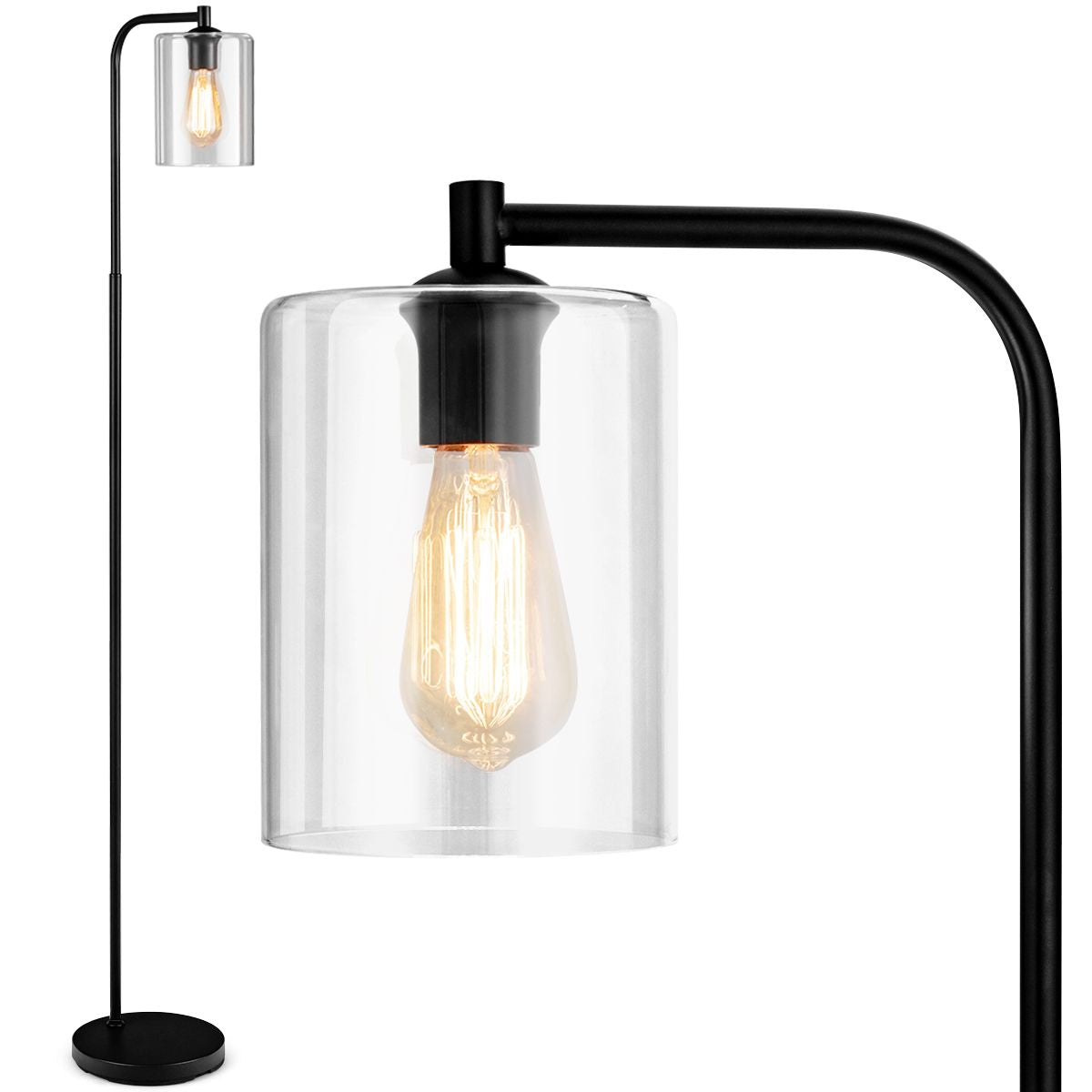 Lampadaire Sur Pied Lampadaire Style Industriel Avec Abat-Jour En Verre Suspendu Avec Interrupteur Au Pied Noir