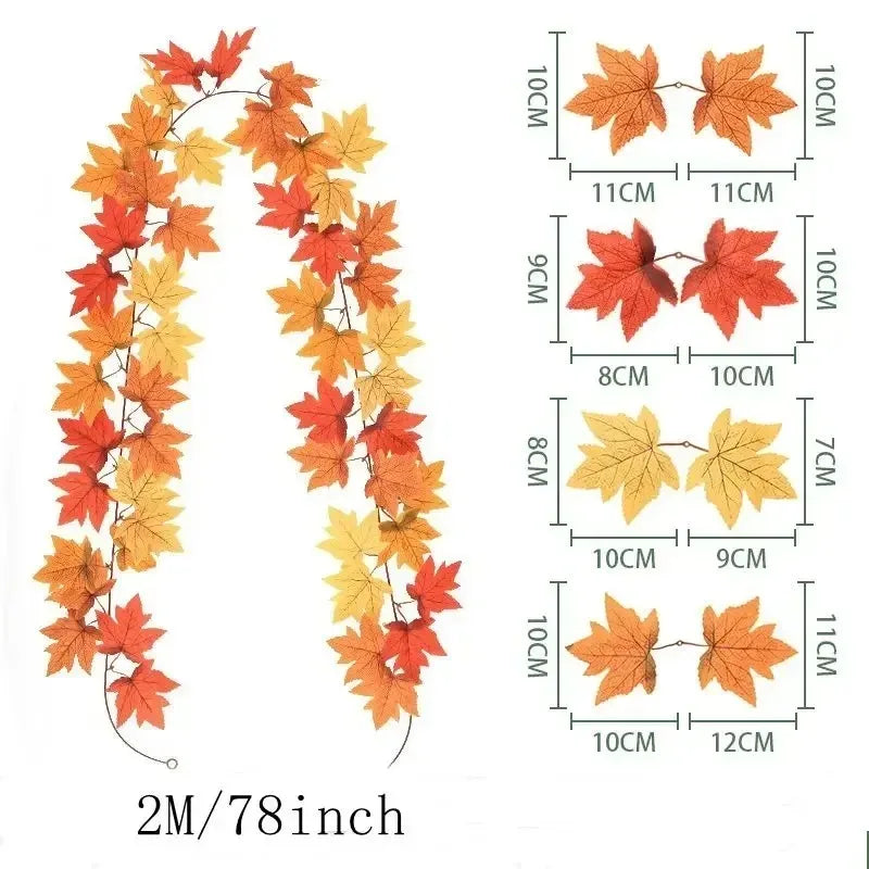 Guirlande de feuilles d'érable artificielles d'automne – 200 cm