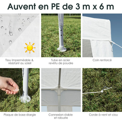 Tonnelle De Jardin Pliant 3 M X 6 M Tente De Réception Dessus Imperméable Recouverte De Tissu PE Pour Fêtes Commercial