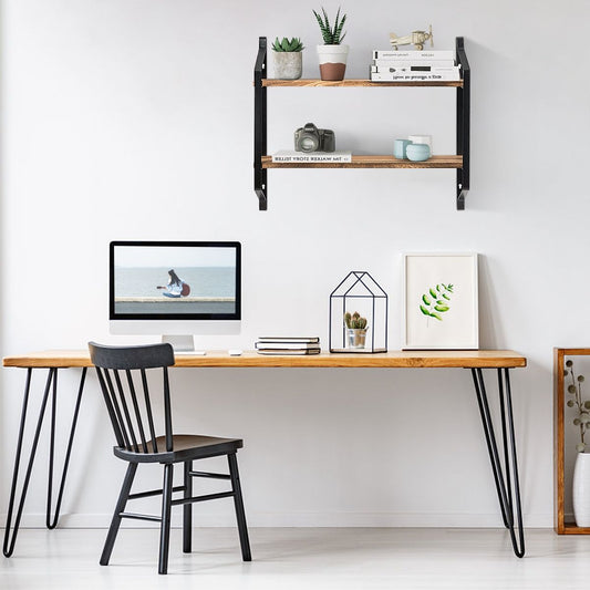 Etagere Murale En Bois Et Métal Porte-Épices Pour Cuisine Etagère À 2 Niveaux