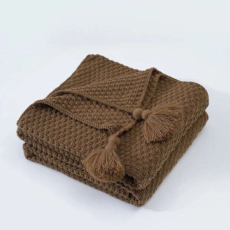 Tassel Knitted Ball Woolen Blanket Sofa Super Warm Cozy Throw Blankets for Office Siesta Air-Conditioner Bedspread Bedding