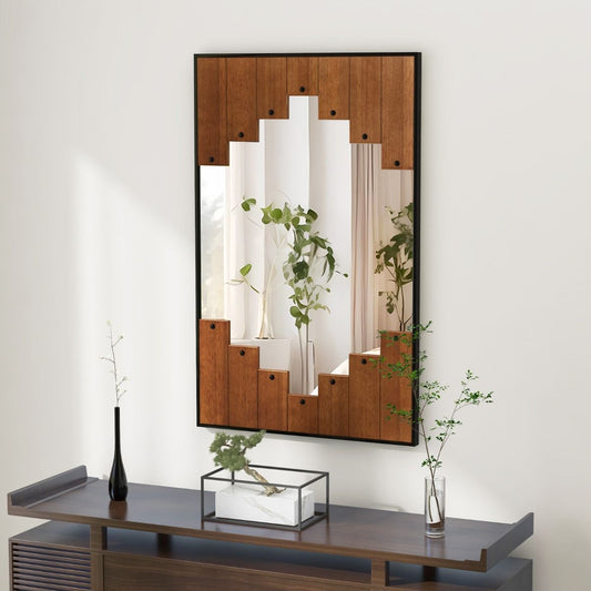 Miroir Mural Rectangulaire Décoratif Grand Miroir Mural 100 X 66 Cm Avec Cadre En Forme De Touches De Piano Crochet Bidirectionnel Pour Salon Noir