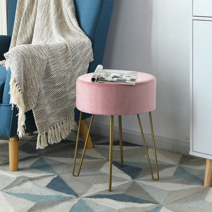 Pouf Tabouret Rond Ø39Cm En Velours Avec Pieds Métalliques Robustes Bleu Foncé/Gris/Rose