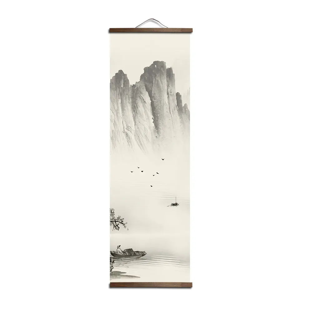 Chinese Style Ink Painting Alpine Canvas Decorative Painting Bedroom Living Room Wall Art Posters Solid Wood Scroll Paintings