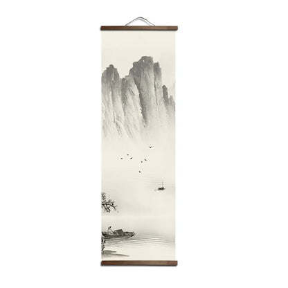 Chinese Style Ink Painting Alpine Canvas Decorative Painting Bedroom Living Room Wall Art Posters Solid Wood Scroll Paintings