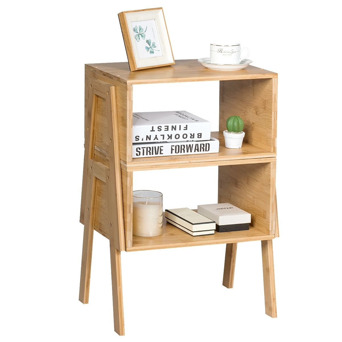Lot De 2 Table De Chevet Matériau Non-Toxique Avec Compartiment De Rangement Ouvert Naturel