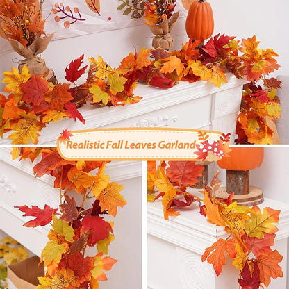 Guirlande de feuilles d'érable artificielles d'automne – 200 cm