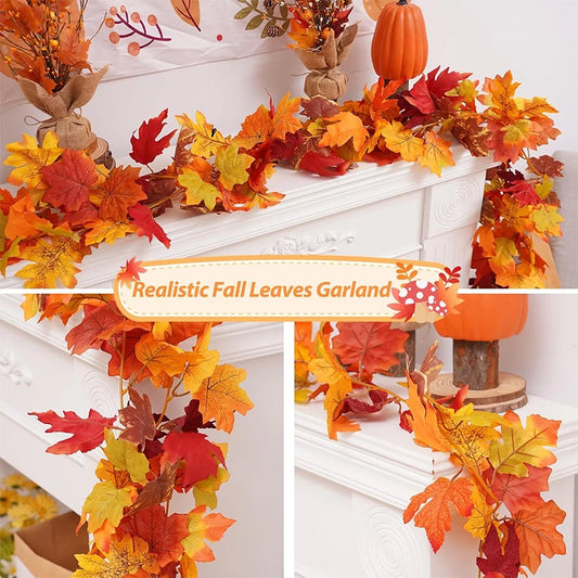 Guirlande de feuilles d'érable artificielles d'automne – 200 cm