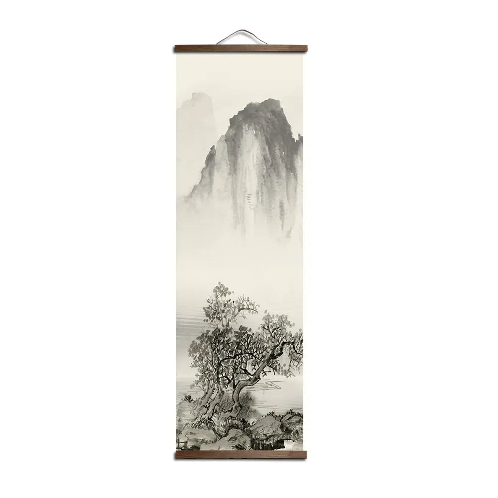 Chinese Style Ink Painting Alpine Canvas Decorative Painting Bedroom Living Room Wall Art Posters Solid Wood Scroll Paintings