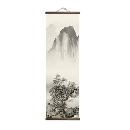 Chinese Style Ink Painting Alpine Canvas Decorative Painting Bedroom Living Room Wall Art Posters Solid Wood Scroll Paintings