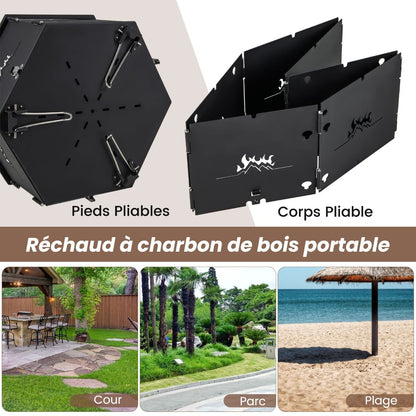 Barbecue De Charbon De Bois Portable Avec Grille Rotative À 360° Barbecue Portable Avec Poignées Corps Et Pieds Pliables, Pour Pique-Nique Camping