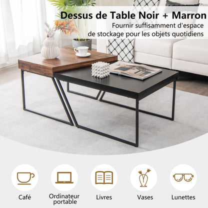 Lot de 2 tables basses gigognes avec cadre métal