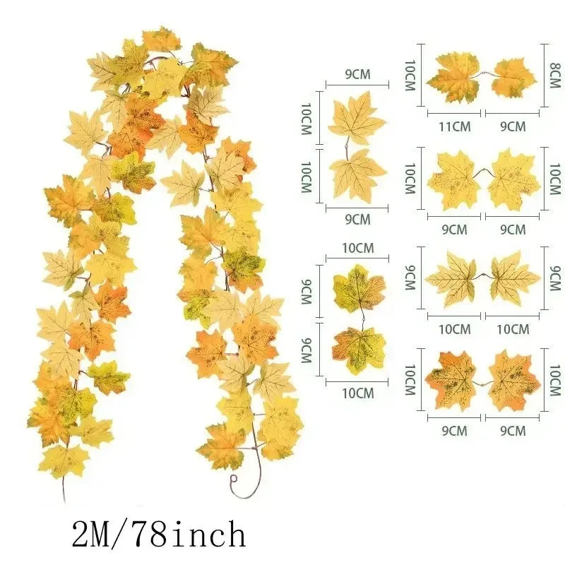 Guirlande de feuilles d'érable artificielles d'automne – 200 cm