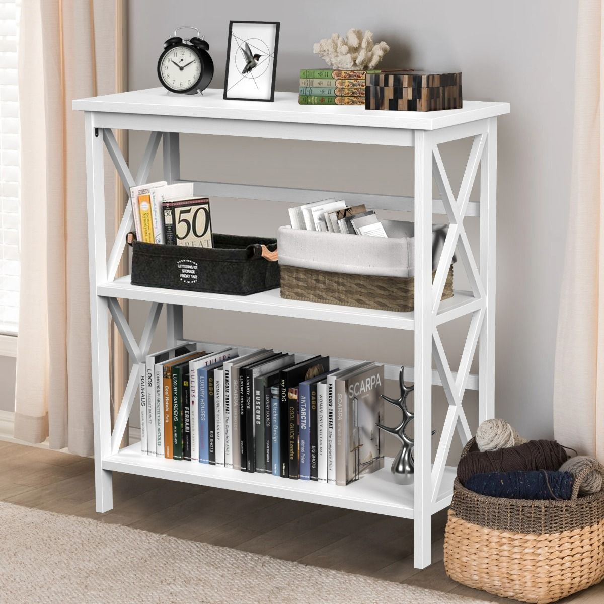Bibliothèque Étagère De Rangement 3 Niveaux Table Console Dispositif Anti-Basculement Entrée Salon Bureau Noir/Blanc/Marron