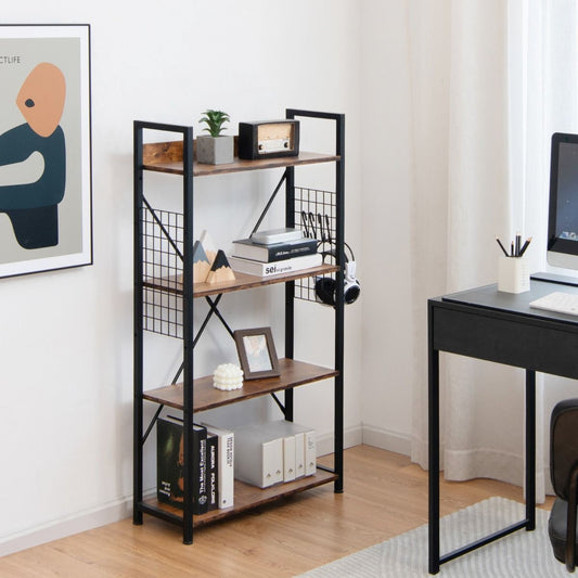 Étagère Industrielle À 4 Niveaux Bibliothèque Multifonctionnelle Avec Patins Et Étagère Réglables Pour Salon Bureau 64 X 24 X 110 Cm Café