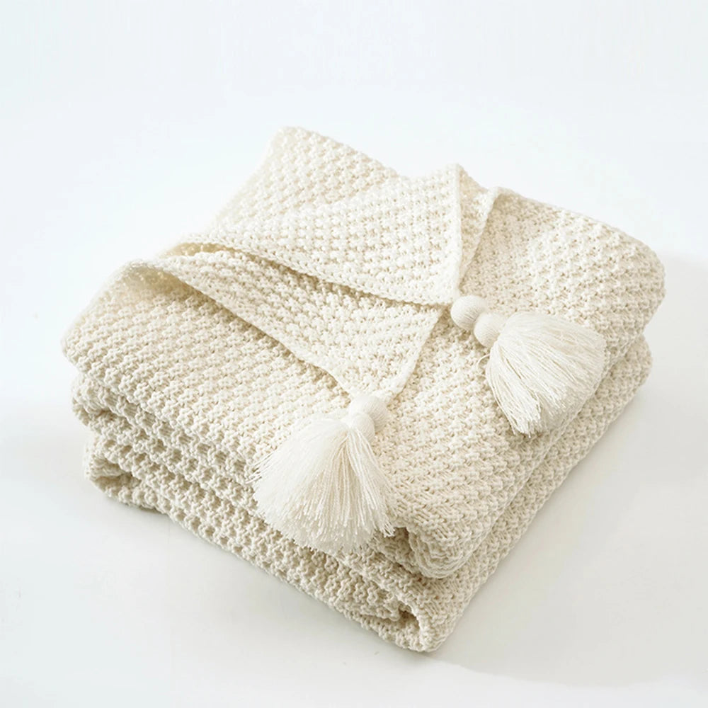 Tassel Knitted Ball Woolen Blanket Sofa Super Warm Cozy Throw Blankets for Office Siesta Air-Conditioner Bedspread Bedding