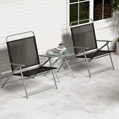 Salon De Jardin 3 Pièces Pour Patio Cadre Métallique Avec Table Basse En Verre Trempé Ensemble De Chaises Et Table Pliantes Portables Noir