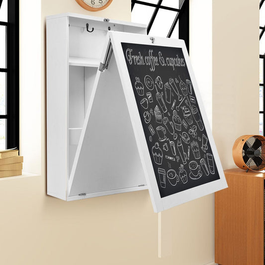 Table Murale Rabattable Bureau Mural Avec Tableau Noir Etagères Intégrées Secrétaire Mural En Mdf 75X15,8X60Cm Marron/Noir/Blanc