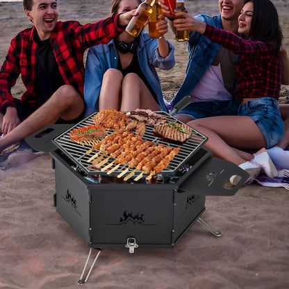 Barbecue De Charbon De Bois Portable Avec Grille Rotative À 360° Barbecue Portable Avec Poignées Corps Et Pieds Pliables, Pour Pique-Nique Camping