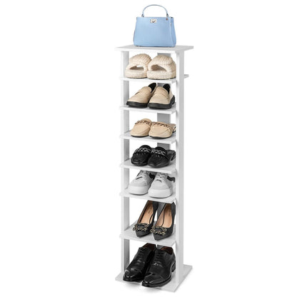 Meuble À Chaussures 7 Niveaux En Forme De Tour Peu Encombrante Rangement D'Angle 27X26X110Cm Café/Noir/Blanc/Gris