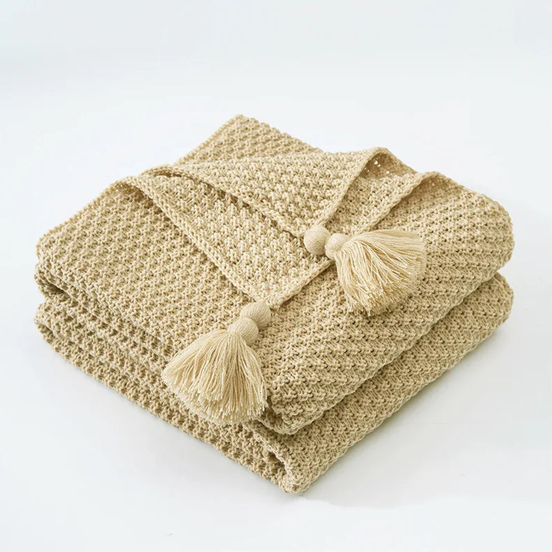Tassel Knitted Ball Woolen Blanket Sofa Super Warm Cozy Throw Blankets for Office Siesta Air-Conditioner Bedspread Bedding