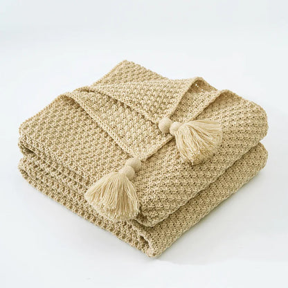 Tassel Knitted Ball Woolen Blanket Sofa Super Warm Cozy Throw Blankets for Office Siesta Air-Conditioner Bedspread Bedding