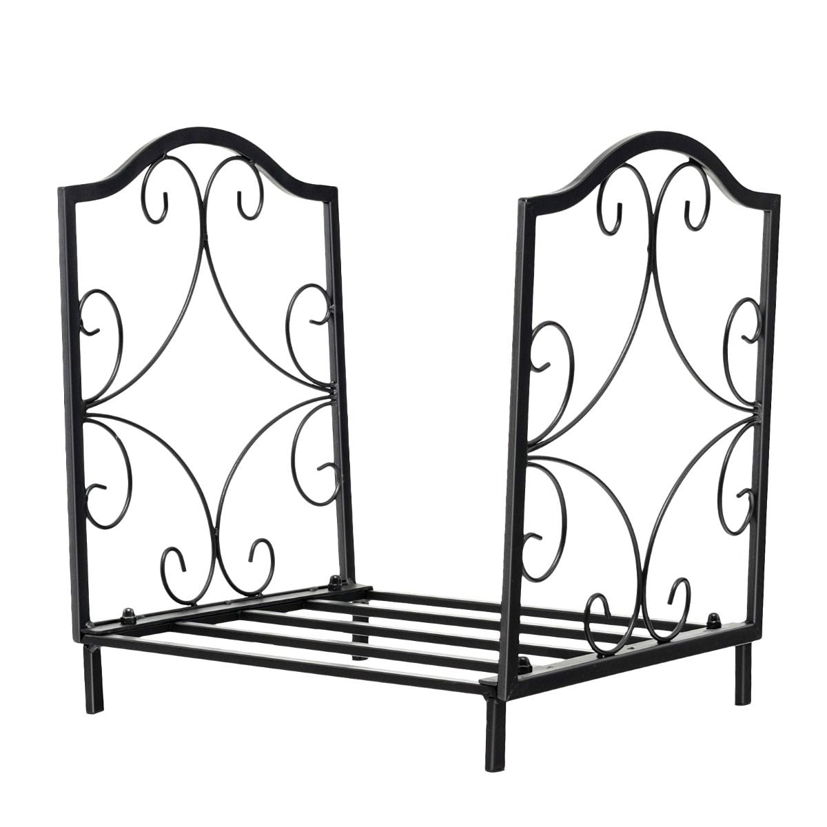 Porte-Bûches En Fer Forgé Avec Poignée Charge Max 60 Kg De Bois Range-Bûche Pour Poêle Brasero Foyer Cheminée 44X32X39,5Cm