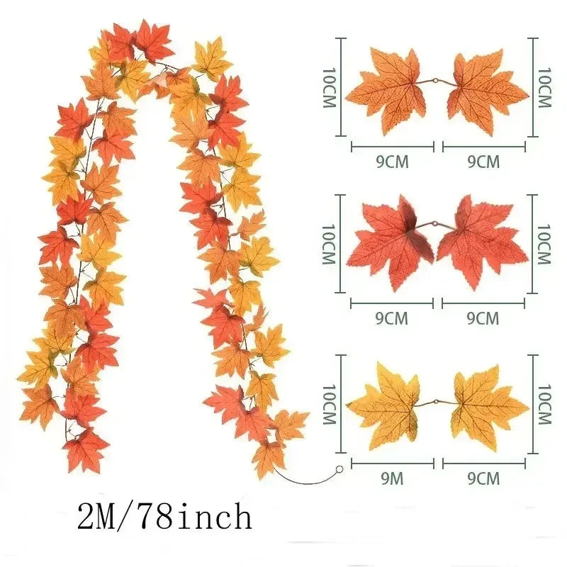 Guirlande de feuilles d'érable artificielles d'automne – 200 cm