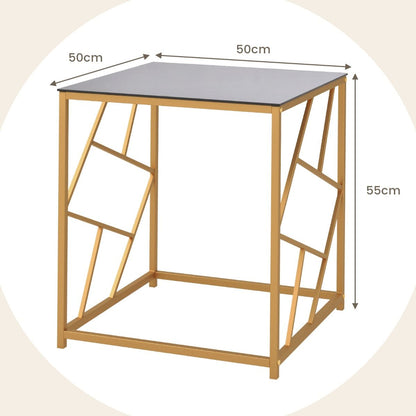 Table D'Appoint Carrée Bout De Canapé Avec Plateau En Verre Trempé Cadre Géométrique Doré Petite Table Basse Salon Moderne 50 X 50 X 55 Cm Noir
