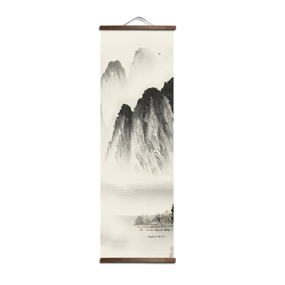 Chinese Style Ink Painting Alpine Canvas Decorative Painting Bedroom Living Room Wall Art Posters Solid Wood Scroll Paintings