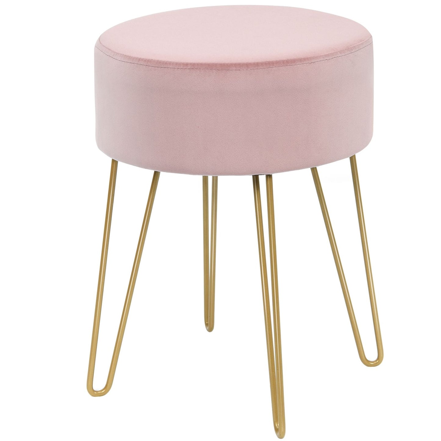 Pouf Tabouret Rond Ø39Cm En Velours Avec Pieds Métalliques Robustes Bleu Foncé/Gris/Rose