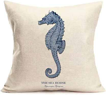Ocean Sailing Theme Set Linen Marine Life Blue Pillow Case Sofa Home Décor Cushion Cover Cushion Cover 45X45