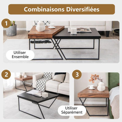 Lot de 2 tables basses gigognes avec cadre métal