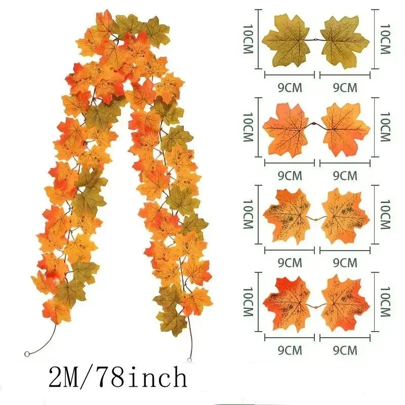 Guirlande de feuilles d'érable artificielles d'automne – 200 cm