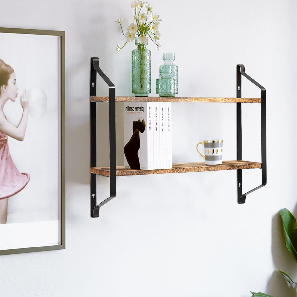 Etagere Murale En Bois Et Métal Porte-Épices Pour Cuisine Etagère À 2 Niveaux