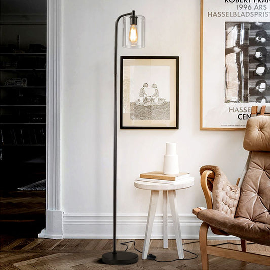 Lampadaire Sur Pied Lampadaire Style Industriel Avec Abat-Jour En Verre Suspendu Avec Interrupteur Au Pied Noir