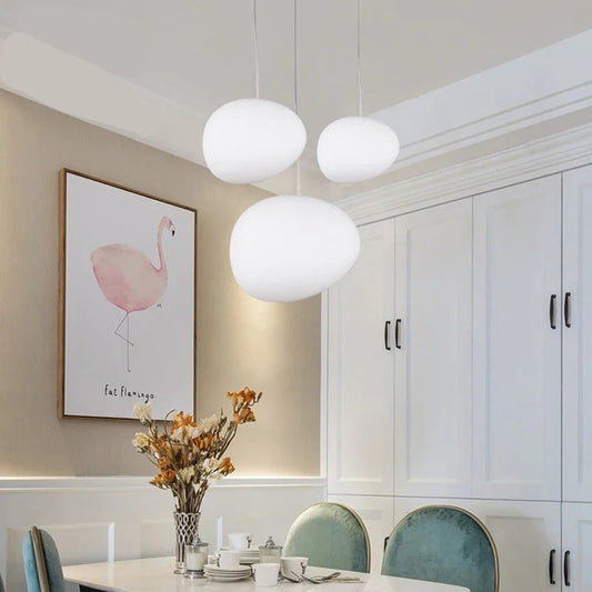 Cobblestone Hanging Lamps for Dining Room Stone Glass Modern Pendant Lamp Led Milky White Ball Restaurant Cord Pendant Light