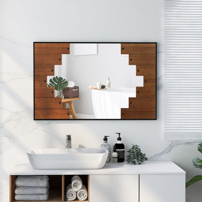 Miroir Mural Rectangulaire Décoratif Grand Miroir Mural 100 X 66 Cm Avec Cadre En Forme De Touches De Piano Crochet Bidirectionnel Pour Salon Noir