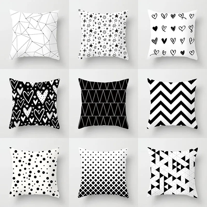 Black and White Geometric Decorative Pillowcases Polyester Throw Pillow Case Striped Geometric Pillowcase Kussensloop
