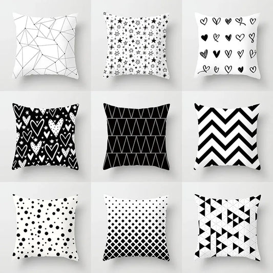 Black and White Geometric Decorative Pillowcases Polyester Throw Pillow Case Striped Geometric Pillowcase Kussensloop