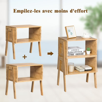 Lot De 2 Table De Chevet Matériau Non-Toxique Avec Compartiment De Rangement Ouvert Naturel