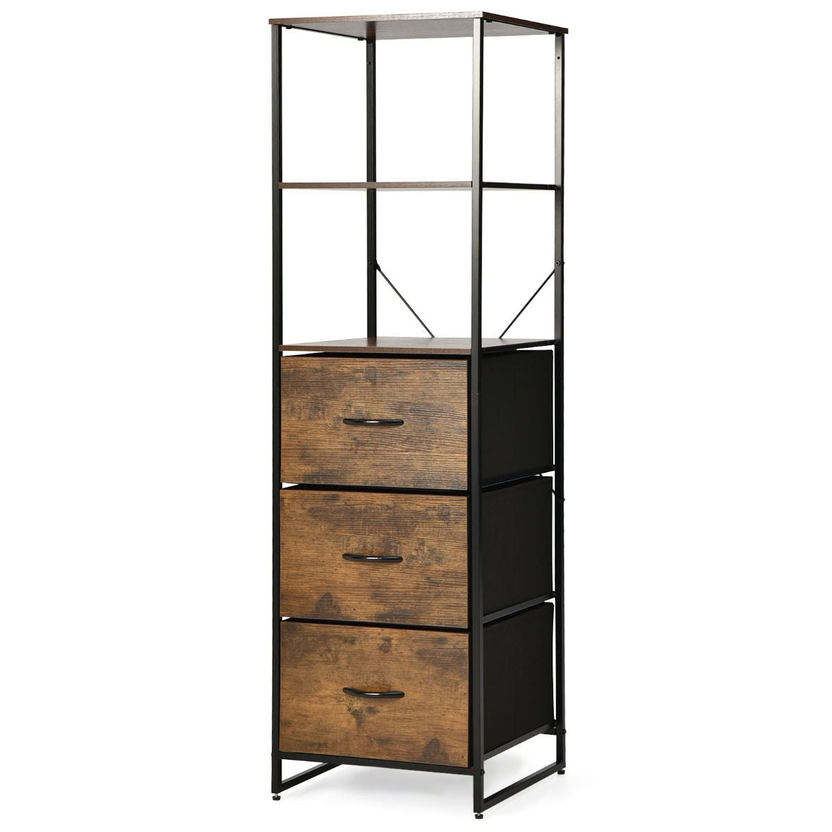 Bibliothèque -3 Etagères Et 3 Tiroirs Étagère De Rangement De Style Industriel 43 X 39 X 156 Cm (L X L X H) De Couleur Marron Rustique