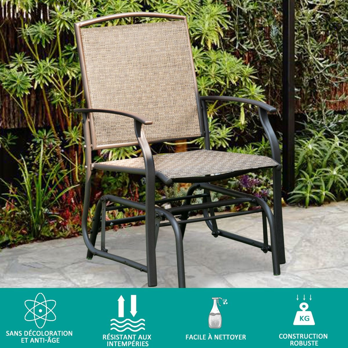 Fauteuil À Bascule/Lot De 2 Fauteuils À Bascule Chaise À Bascule Pour Jardin En Textilène Cadre En Acier Charge Max.150Kg