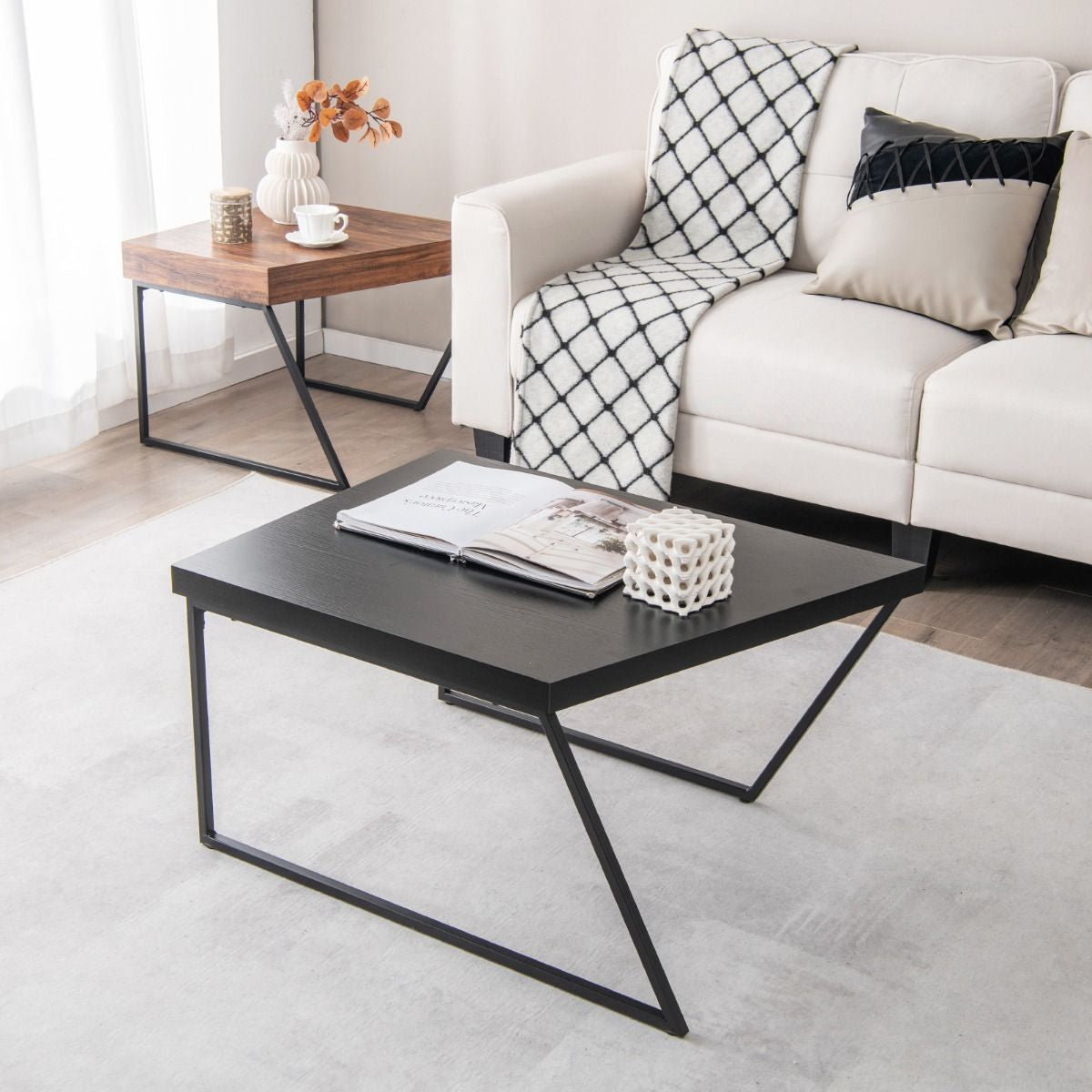 Lot de 2 tables basses gigognes avec cadre métal