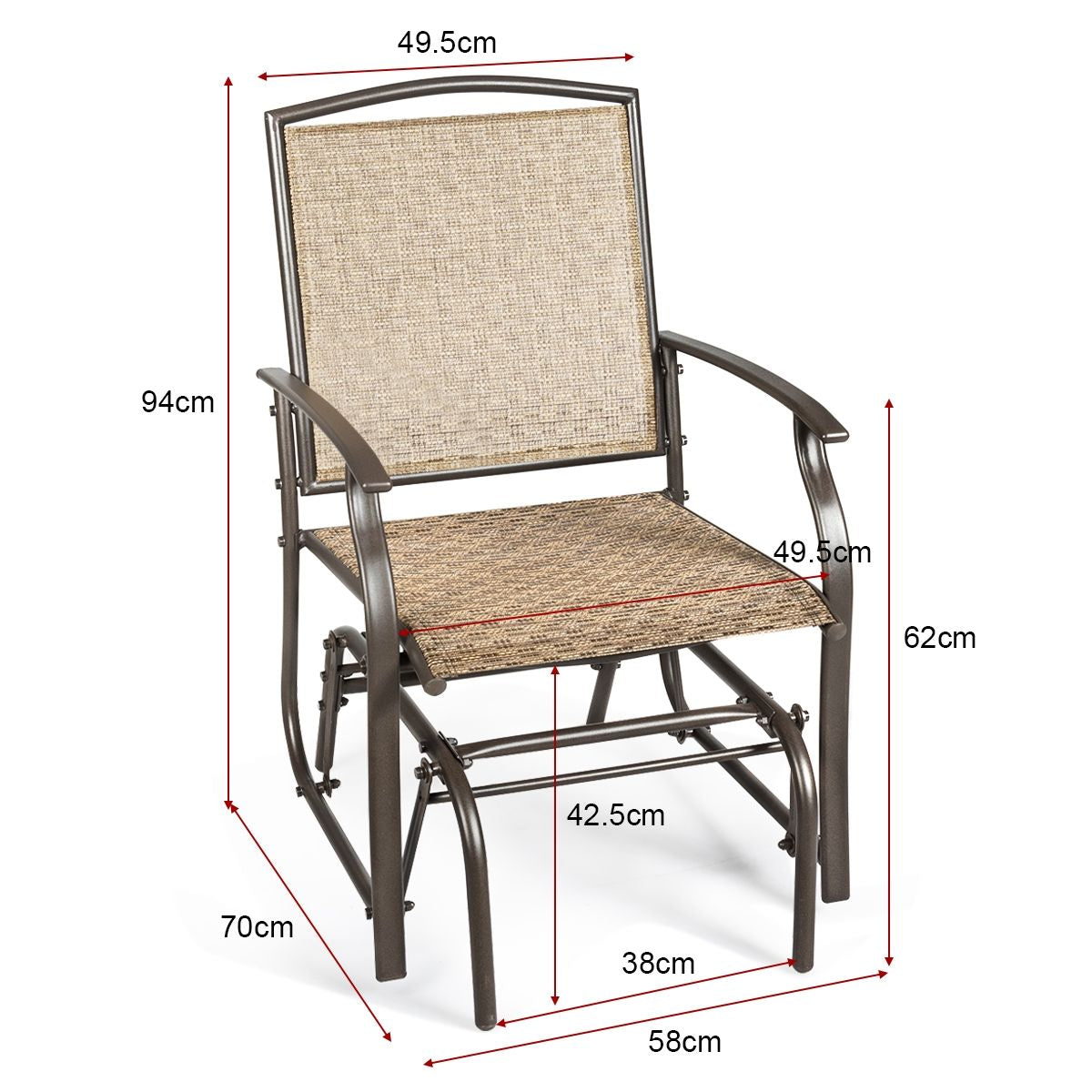 Fauteuil À Bascule/Lot De 2 Fauteuils À Bascule Chaise À Bascule Pour Jardin En Textilène Cadre En Acier Charge Max.150Kg