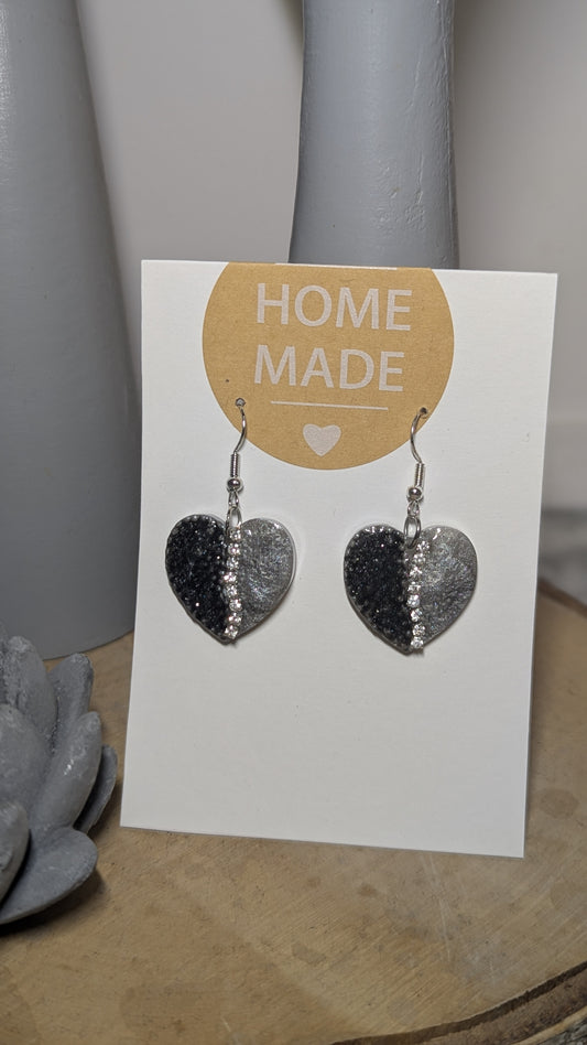 Boucles d’oreilles Cœur Noir & Argent