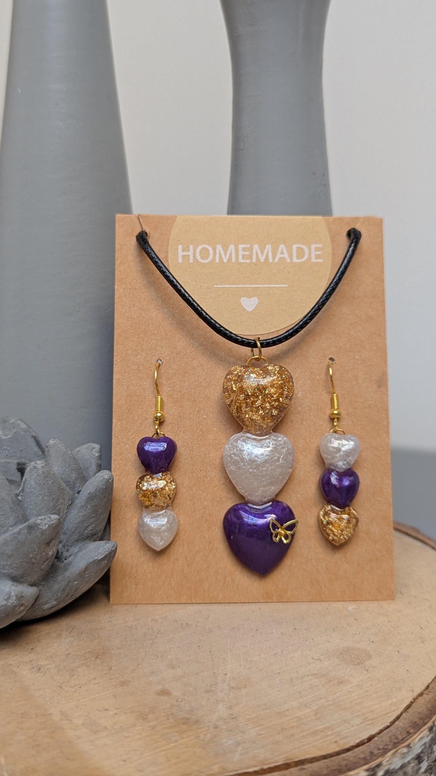 Trilogie du Cœur – Création artisanale dorée et violette